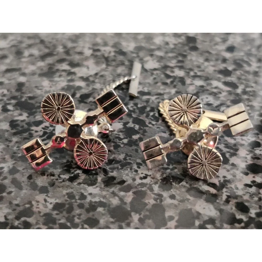 Lot Of 2 Vintage Space Satellite Tie Tack W Chain